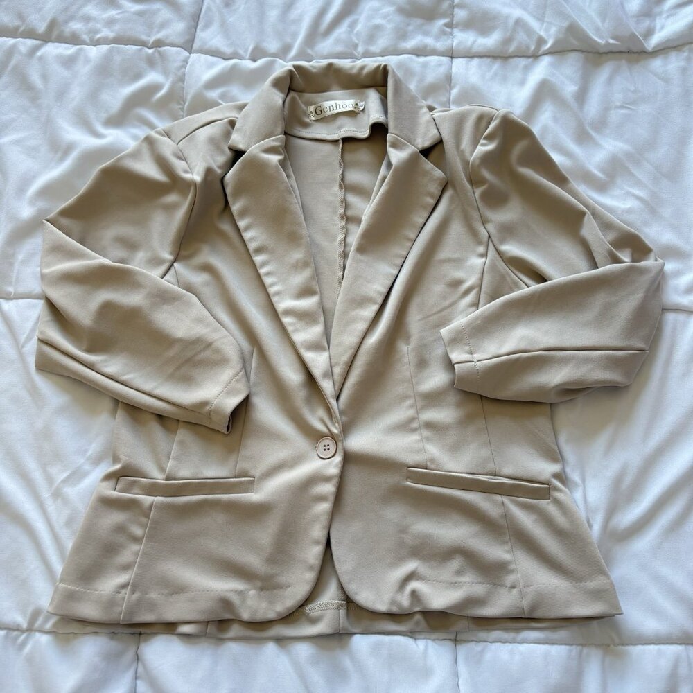 Womens Blazer Size Small Beige Officechic Corpcore City Workwear Classic